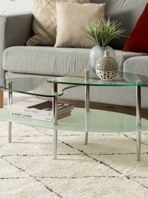 Glass Oval Living Room Metal Coffee Table - Saracina Home