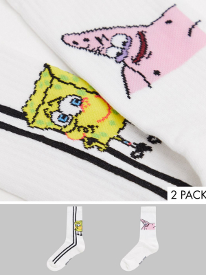 Asos Design Sport Socks With Spongebob & Patrick Design 2 Pack