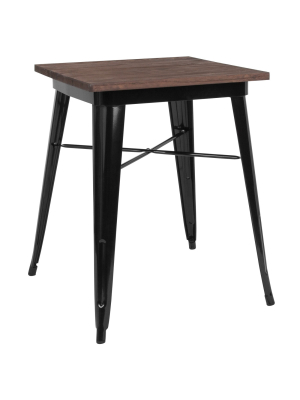 Flash Furniture 23.5" Square Metal Indoor Table With Rustic Wood Top