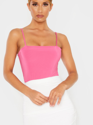 Hot Pink Straight Neck Cami Bodysuit