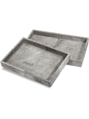 Interlude Home Nadine Set Of 2 Rectangular Hide Trays - Natural Grey