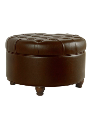 Leatherette Upholste Wooden Ottoman With Tufted Lift Off Lid Storage Brown - Benzara