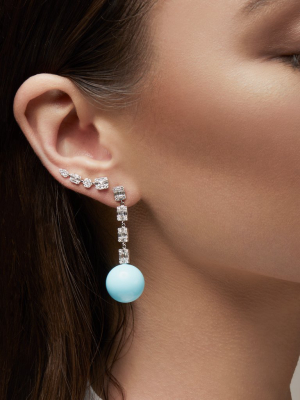 14kt White Gold Baguette Diamond Turquoise Gumball Drop Earrings