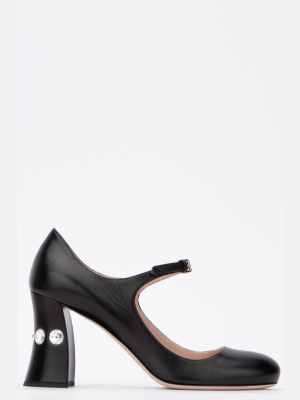 Miu Miu Heel Embellished Mary Jane Pumps