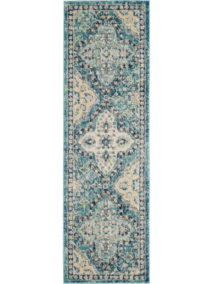 Evoke Light Blue/ivory Runner Rug