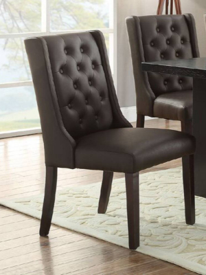 Set Of 2 Button Tufted Royal Dining Chair Brown - Benzara