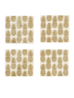 Set Of 4 Pineapple Coasters - Gold - Shiraleah