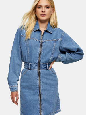 Denim Long Sleeve Zip Through Shirt Dress