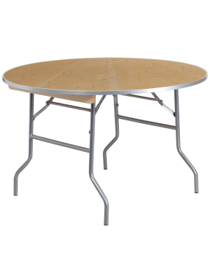 Flash Furniture 4-foot Round Heavy Duty Birchwood Folding Banquet Table With Metal Edges