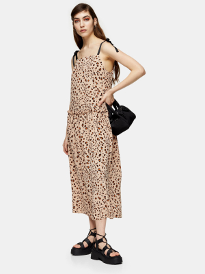 Brown Animal Drop Waist Midi Dress