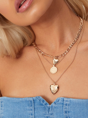 Gold Triple Layered Heart Necklaces