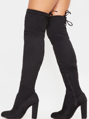 Bess Black Faux Suede Heel Thigh Boots