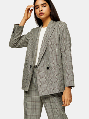 Petite Mint Check Double Breasted Blazer