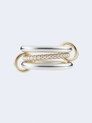 Libra Sg Petite 18k Gold 3 Linked Rings In Sterling Silver And Yellow Gold With U-pave Diamonds