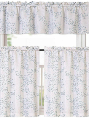 Kate Aurora Brielle Embroidered Linen Kitchen Curtain Tier & Valance Set