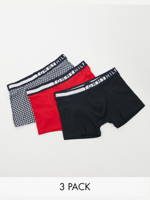 Tommy Hilfiger 3 Pack Trunks With Contrast Waistband In Multi