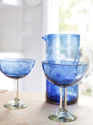 Etched Margarita Glass - French Blue