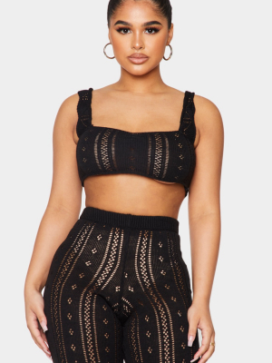 Petite Black Pointelle Knit Crop Top