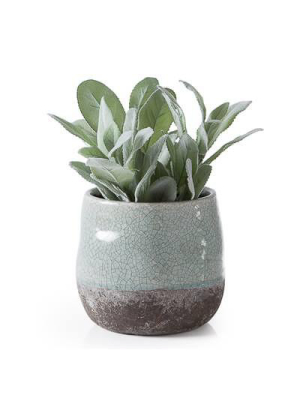 Corsica Ceramic Crackle 2 Tone 4" Round Pot In Celadon Blue