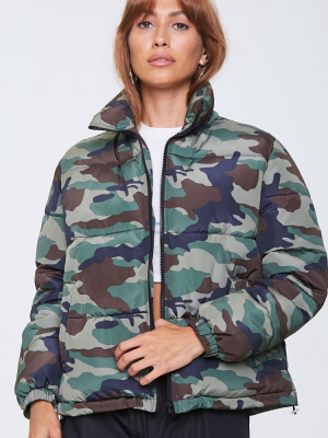 Camo Print Puffer Jacket