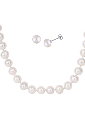 9-10mm Freshwater Cultured Pearl Necklace And 8-9mm Freshwater Cultured Pearl Earring Set