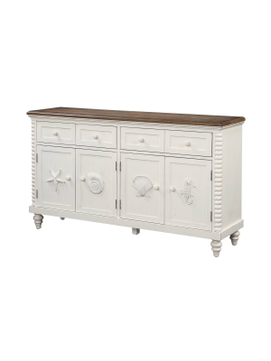 South Beach 4 Drawer Media Credenza White - Treasure Trove Accents