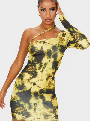 Yellow Tie Dye Asymmetric Strap Long Sleeve...