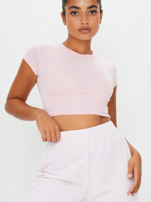 Petite Baby Pink Basic Short Sleeve Crop T Shirt