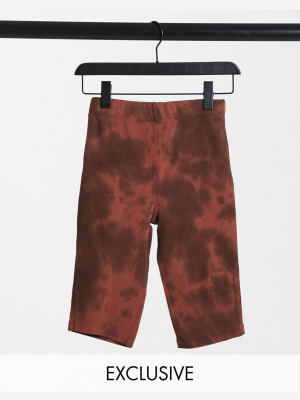 Collusion Rib Legging Shorts In Brown Tie Dye