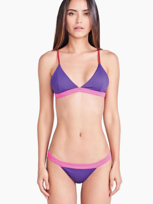 Splash Color Block Triangle Bikini Top - Royal Purple/hot Pink