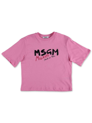 Msgm Kids Logo Print Crewneck T-shirt