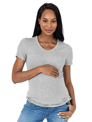 Ribbed Bamboo Maternity V-neck T-shirt | Grey Heather