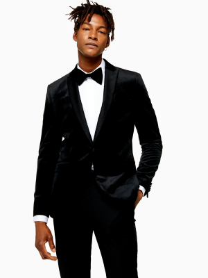 2 Piece Black Skinny Fit Velvet Tuxedo Suit With Peak Lapels