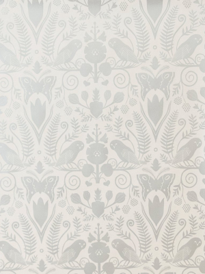 Barn Owls And Hollyhocks Wallpaper In Diamonds And Pearls On Cream By Carson Ellis For Thatcher Studio