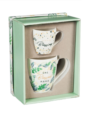 Cypress Home Mommy And Me Ceramic Cup Gift Set, One Blessed Mama/ Little Blessing