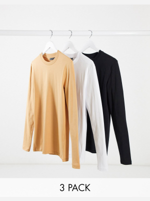 Asos Design 3 Pack Long Sleeve Muscle Fit T-shirt