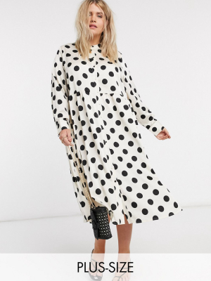 Vero Moda Curve Midi Shirt Dress In Polka Dot