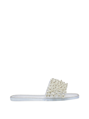 Kassime Flat Slide In Clear And Pearl