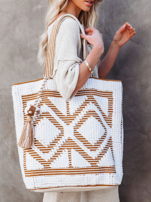 Out Of Town Woven Pom Tote Bag - Camel - Final Sale