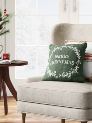 Holiday Merry Christmas Square Throw Pillow Green/white - Threshold™