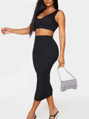 Shape Black Bandage High Waist Midi Skirt