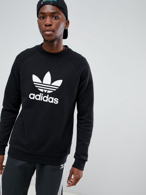 Adidas Originals Trefoil Crew Neck Sweatshirt In Black