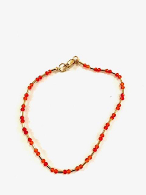 Gold Vermeil W/ Carnelian & Bead Bracelet