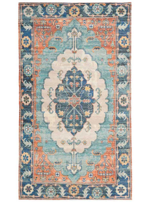 Saffron Blue/coral Area Rug