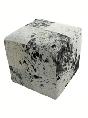 Cowhide Pouf, Speckled Black And White