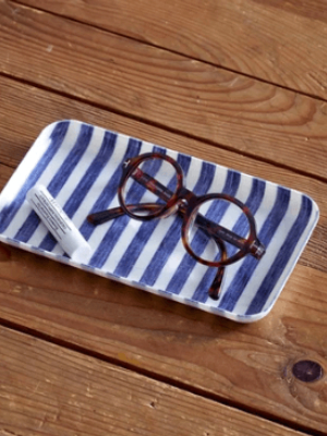 Japanese Linen Coated Tray, Blue And White Stripe - Assorted Sizes