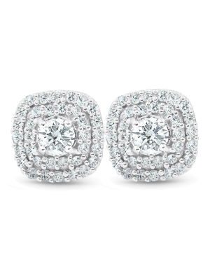 Pompeii3 1/2 Ct Tdw Genuine Diamond Cushion Halo Studs 10k White Gold 1/3"