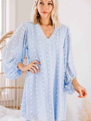 Good To Know Sky Blue Swiss Dot Shift Dress