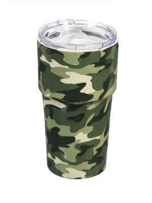 Evergreen Flag Double Wall Ceramic Companion Cup With Tritan Lid, 13 Oz, Camouflage