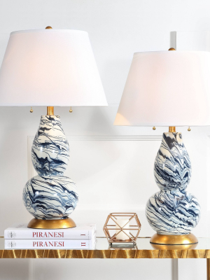 Set Of 2 Color Swirls Glass Table Lamp (includes Led Light Bulb) Navy/white - Safavieh